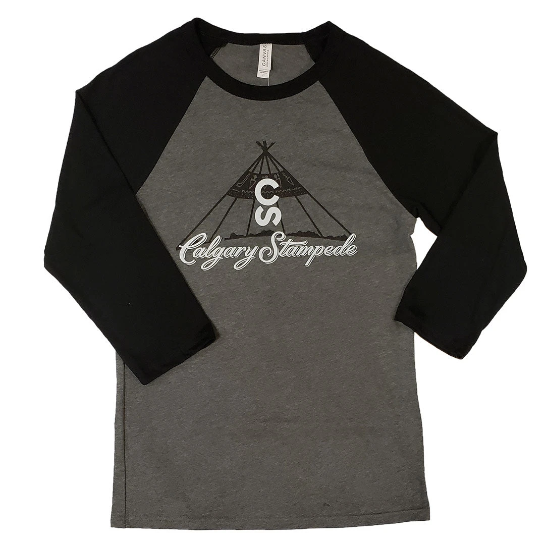 Calgary Stampede Teepee Logo Black & Grey Baseball Tee 2 Calgary Stampede Teepee Logo Black & Grey Baseball Tee