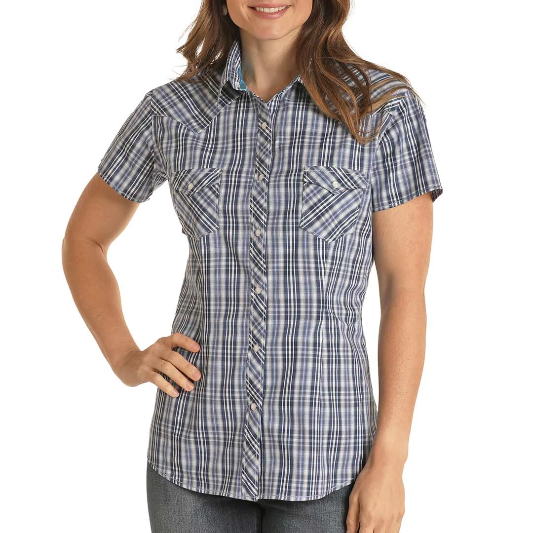 Rough Stock Women's Short Sleeve Plaid Print Snap Shirt 2 Rough Stock Women's Short Sleeve Plaid Print Snap Shirt