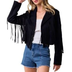 Saints & Hearts Women's Fringe Suede Cropped Jacket -Wrangler || Ariat || ROPER Sales Store SAI SIJ1011C BLACK 12