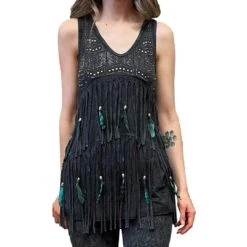 Pat Dahnke Women's Distressed Tiered Tunic Top -Wrangler || Ariat || ROPER Sales Store T223074 BLK