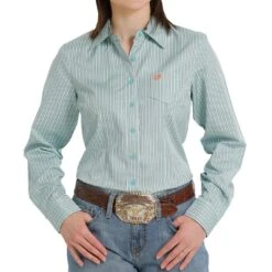 Cinch Women's Stripe Print Button-Down Shirt