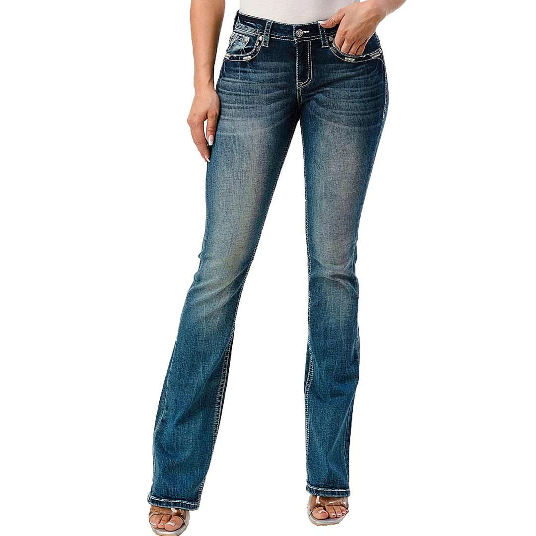 Grace In LA Women's Floral Pocket Bootcut Jeans 4 Grace In LA Women's Floral Pocket Bootcut Jeans - Image 2