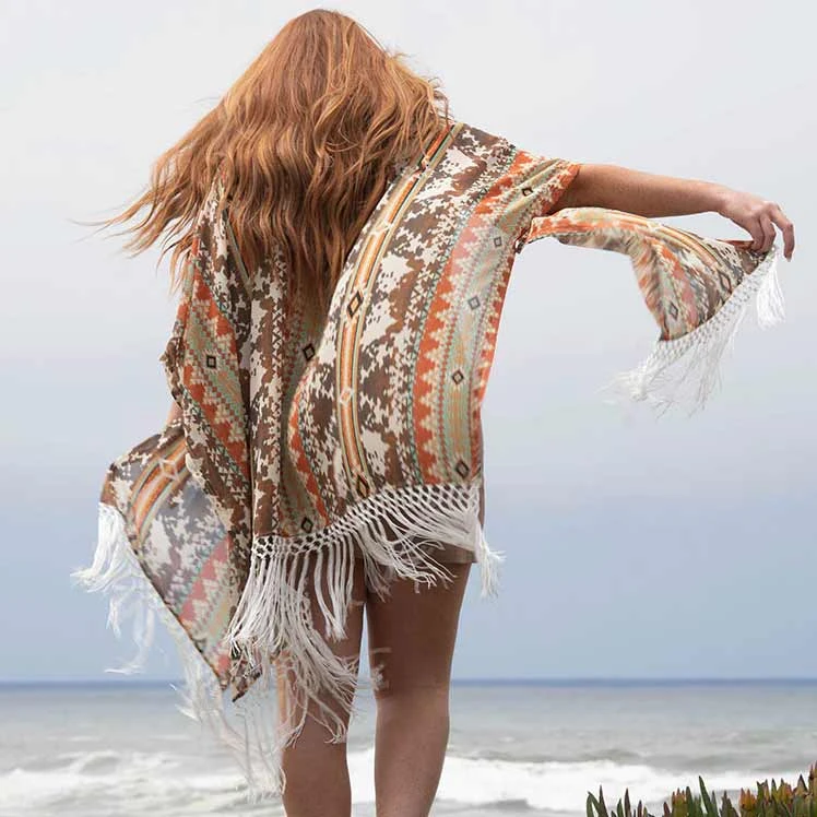 Hooey Brands Women's Long Kimono With Fringe 7 Hooey Brands Women's Long Kimono With Fringe - Image 5