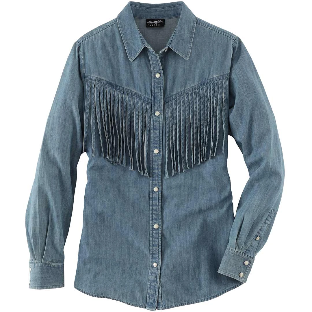 Wrangler Women's Fringe Front Denim Snap Shirt 7 Wrangler Women's Fringe Front Denim Snap Shirt - Image 5