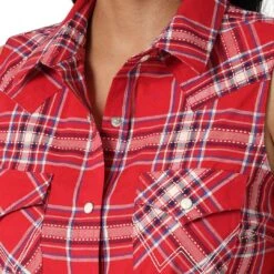 Wrangler Women's Retro Sleeveless Plaid Snap Shirt -Wrangler || Ariat || ROPER Sales Store img14190 wrangler women s retro sleeveless plaid snap shirt