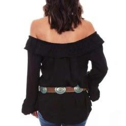 Scully Women's Off Shoulder Button-Down Blouse -Wrangler || Ariat || ROPER Sales Store img14542 scully women s off shoulder button down blouse
