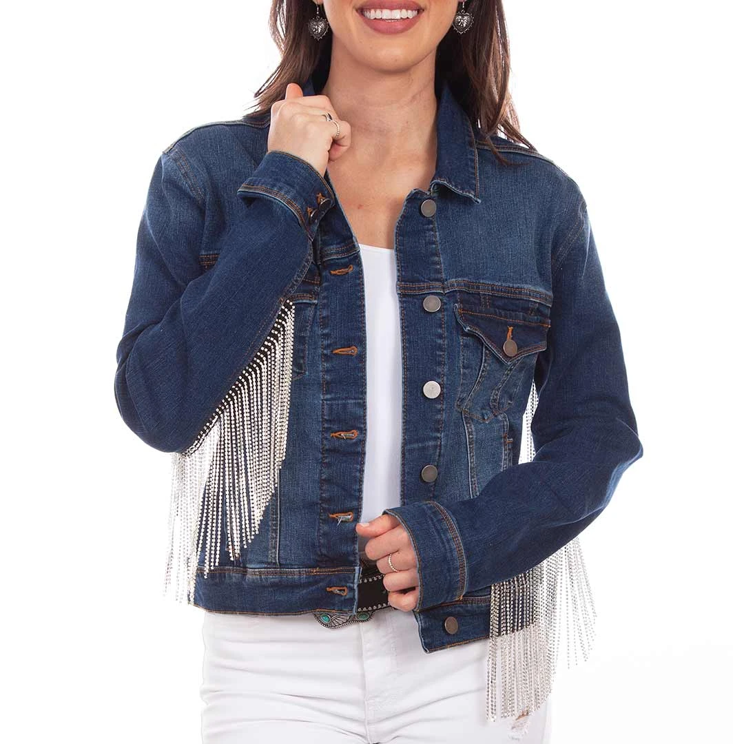 Scully Women's Rhinestone Fringe Jean Jacket 3 Scully Women's Rhinestone Fringe Jean Jacket