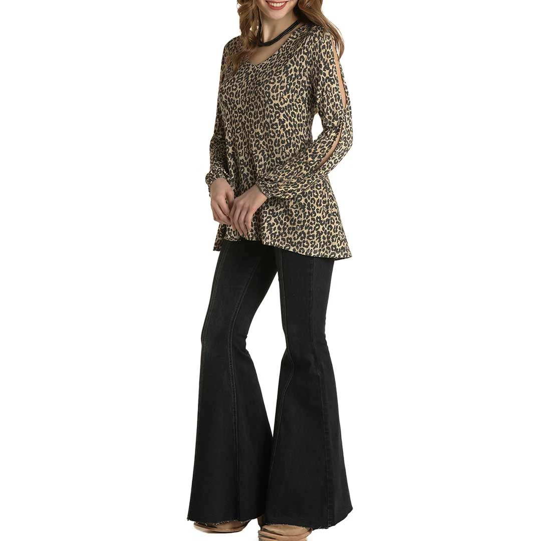 Panhandle Women's Slit Sleeve Cheetah Print Blouse 4 Panhandle Women's Slit Sleeve Cheetah Print Blouse - Image 2