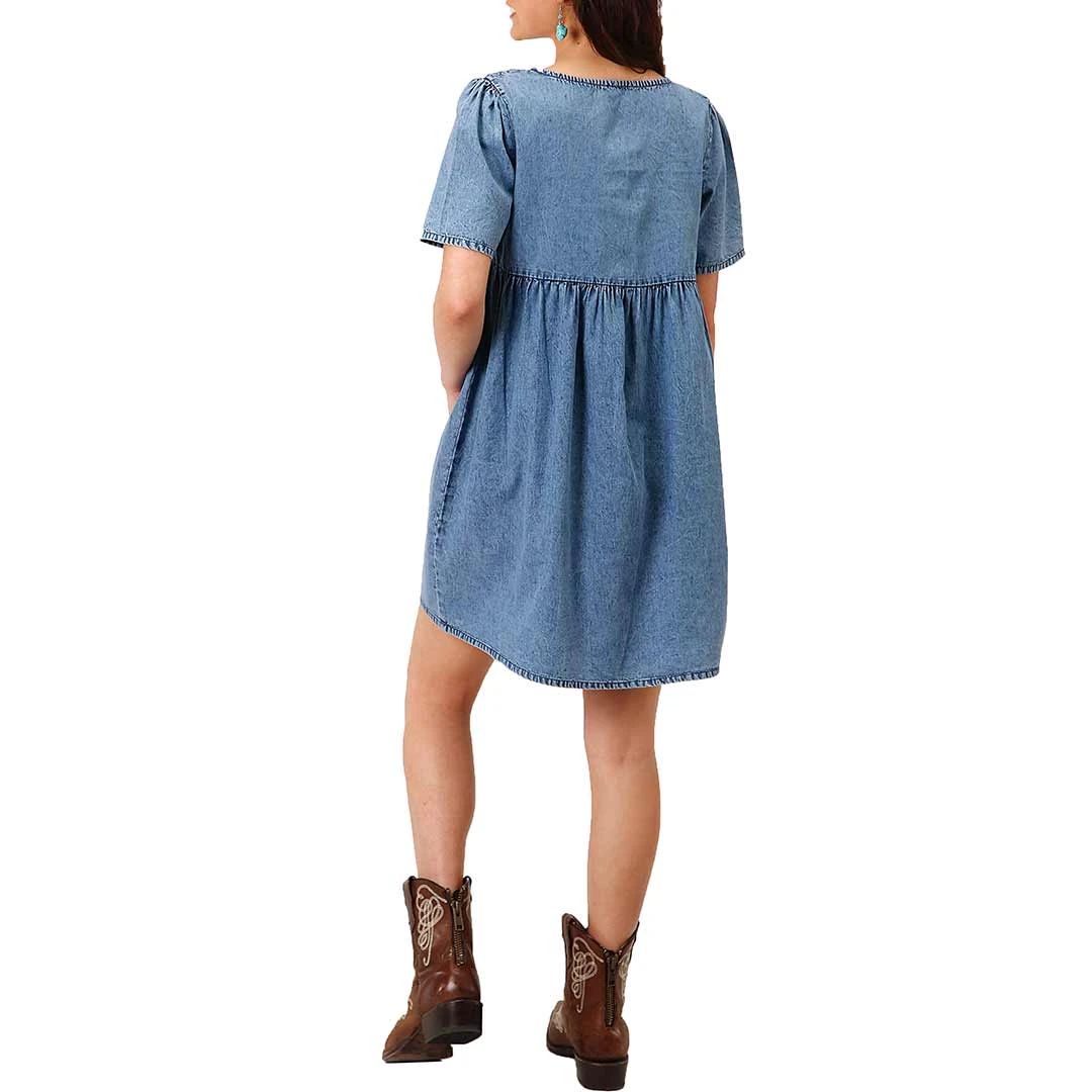 Roper Women's Cactus Embroidered Denim Mini Dress 4 Roper Women's Cactus Embroidered Denim Mini Dress - Image 2