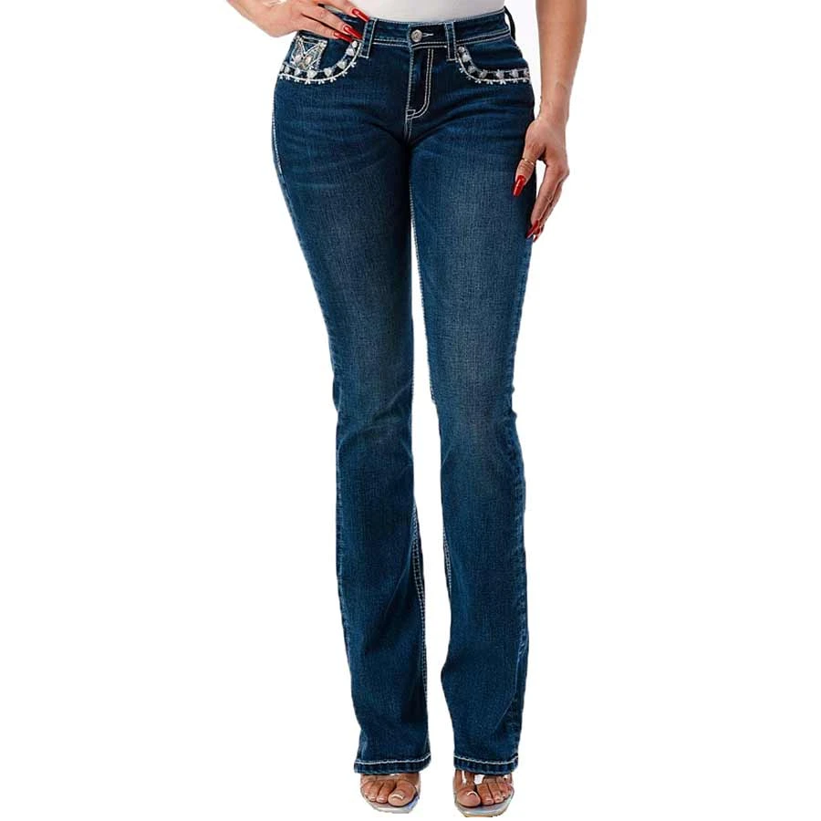Grace In LA Women's Detailed V Faux Flap Bootcut Jeans 4 Grace In LA Women's Detailed V Faux Flap Bootcut Jeans - Image 2