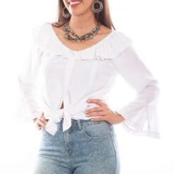 Scully Women's Off Shoulder Button-Down Blouse -Wrangler || Ariat || ROPER Sales Store img37502 scully women s off shoulder button down blouse