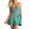 Rock & Roll Cowgirl Women's Floral Embroidered Wrap Mini Dress -Wrangler || Ariat || ROPER Sales Store img39828 rock roll cowgirl women s floral embroidered wrap mini dress
