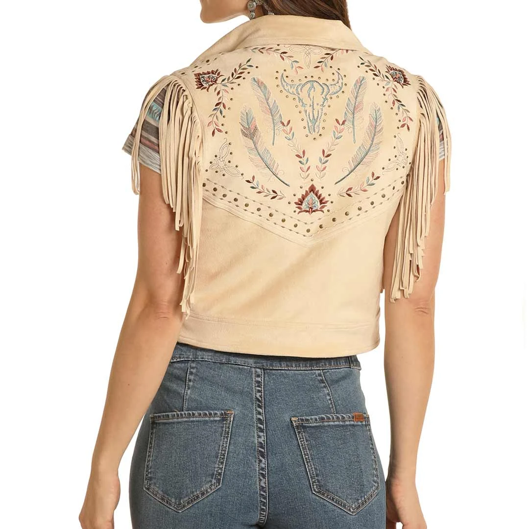 Rock & Roll Cowgirl Women's Embroidered Micro Suede Cropped Vest 4 Rock & Roll Cowgirl Women's Embroidered Micro Suede Cropped Vest - Image 2