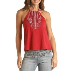 Rock & Roll Cowgirl Women's Embroidered Halter Top -Wrangler || Ariat || ROPER Sales Store img51943 rock roll cowgirl women s embroidered halter top