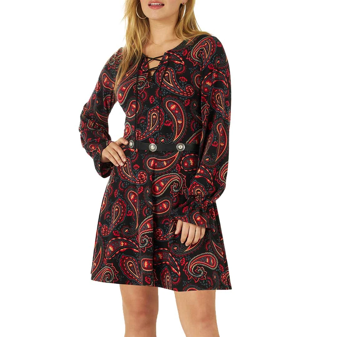 Wrangler Women's Retro Lace-up Paisley Print Dress 3 Wrangler Women's Retro Lace-up Paisley Print Dress
