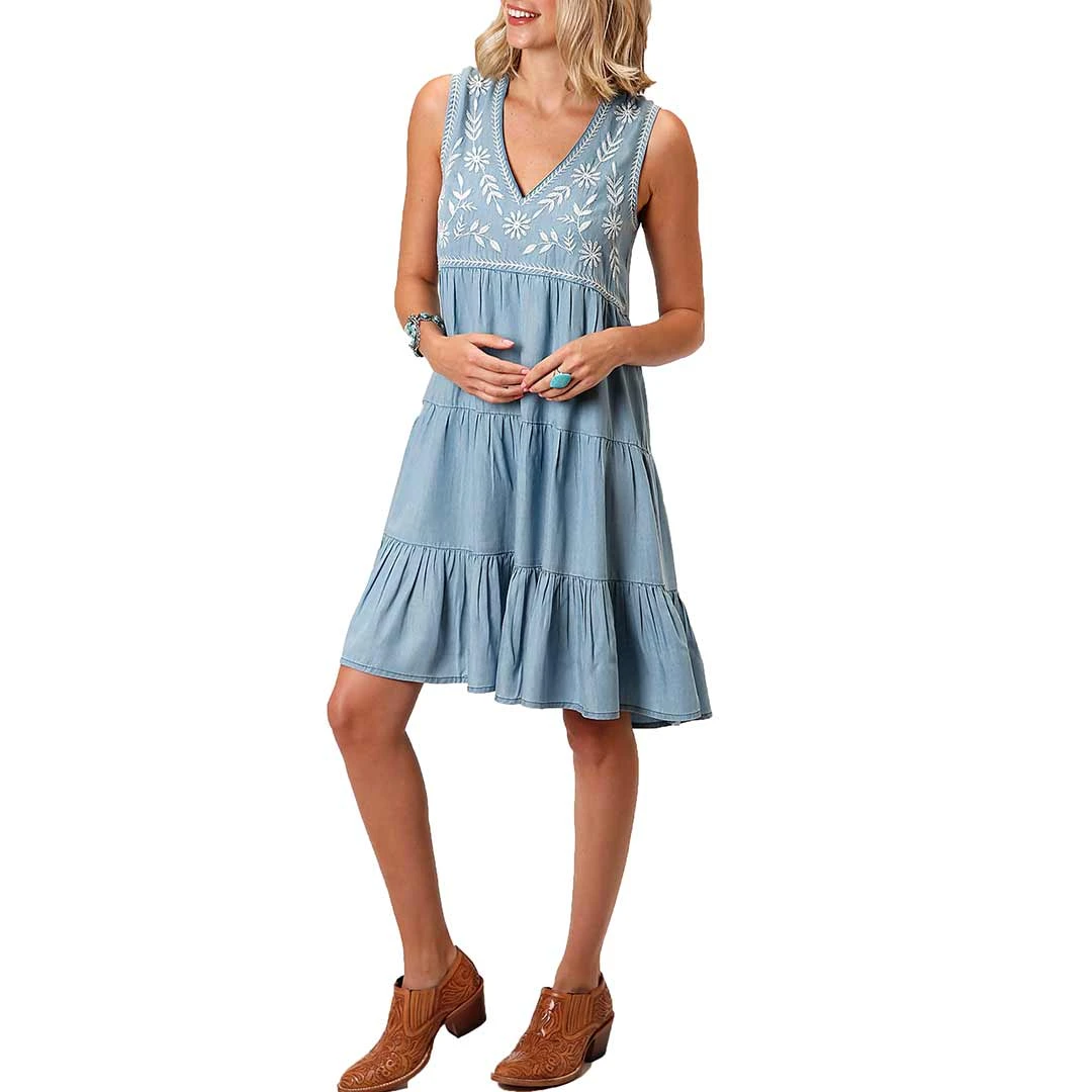 Roper Women's Embroidered Denim Tank Dress 3 Roper Women's Embroidered Denim Tank Dress