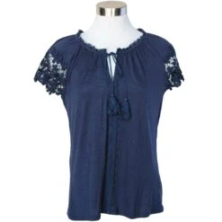 Keren Hart Women's Lace Sleeve Tie Neck T-Shirt