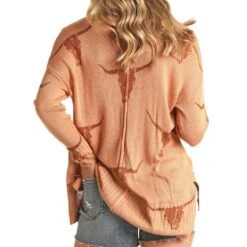 Rock & Roll Cowgirl Women's Steer Head Pullover Sweater -Wrangler || Ariat || ROPER Sales Store img63450 rock roll cowgirl women s steer head pullover sweater