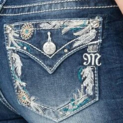 Miss Me Women's Feather Border Bootcut Jeans 8 Miss Me Women's Feather Border Bootcut Jeans -Wrangler || Ariat || ROPER Sales Store img66036 miss me women s feather border bootcut jeans