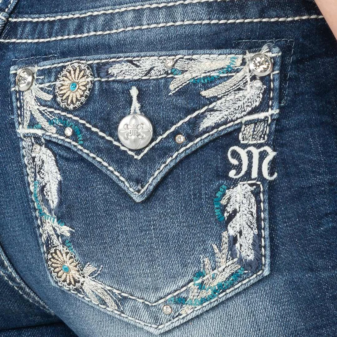 Miss Me Women's Feather Border Bootcut Jeans 5 Miss Me Women's Feather Border Bootcut Jeans - Image 4