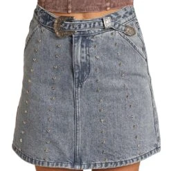 Rock & Roll Denim Women's Studded Jean Mini Skirt -Wrangler || Ariat || ROPER Sales Store img70278 rock roll denim women s studded jean mini skirt