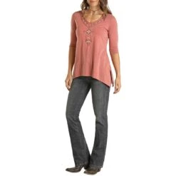 Panhandle Shark Bite Embroidered Knit Top -Wrangler || Ariat || ROPER Sales Store img70999 panhandle shark bite embroidered knit top