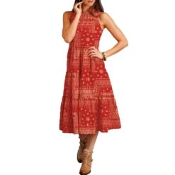 Stetson Women's Bandana Patchwork Midi Dress