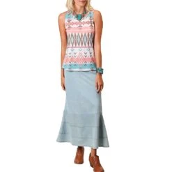 Roper Women's Light Wash Jean Maxi Skirt -Wrangler || Ariat || ROPER Sales Store img84548 roper women s light wash jean maxi skirt