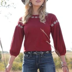 Cruel Denim Women's 3/4 Bell Sleeve Waffle Knit Top -Wrangler || Ariat || ROPER Sales Store img88104 cruel denim women s 3 4 bell sleeve waffle knit top