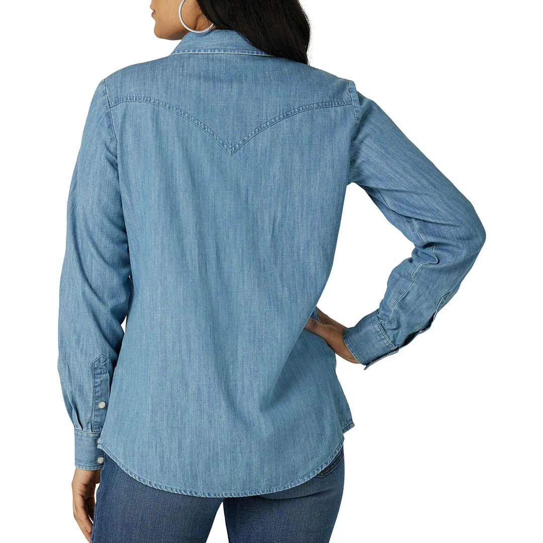 Wrangler Women's Fringe Front Denim Snap Shirt 4 Wrangler Women's Fringe Front Denim Snap Shirt - Image 2