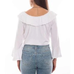 Scully Women's Off Shoulder Button-Down Blouse -Wrangler || Ariat || ROPER Sales Store img97362 scully women s off shoulder button down blouse