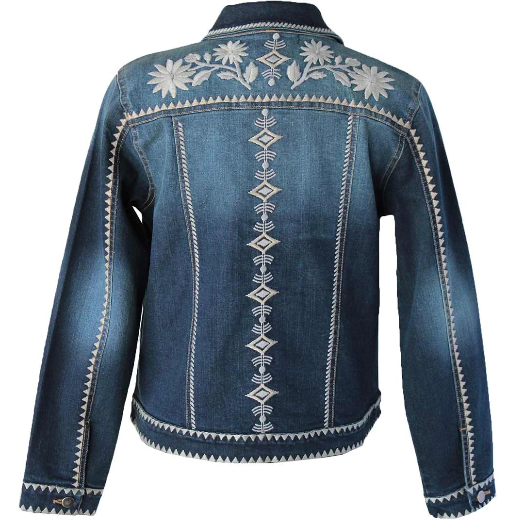 Keren Hart Women's Floral Embroidered Jean Jacket 4 Keren Hart Women's Floral Embroidered Jean Jacket - Image 2