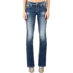 Miss Me Women's Feather Border Bootcut Jeans 7 Miss Me Women's Feather Border Bootcut Jeans -Wrangler || Ariat || ROPER Sales Store miss me women s feather border bootcut jeans