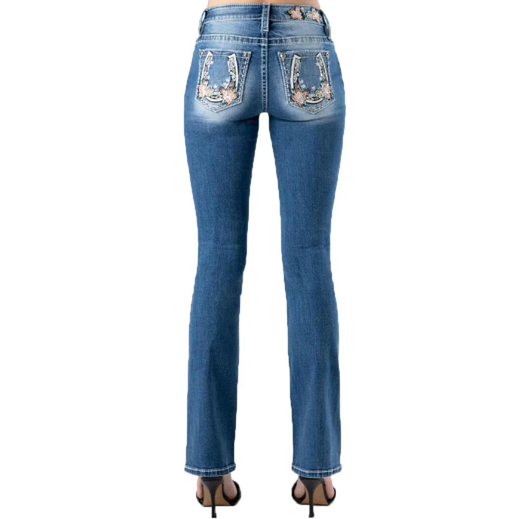 Miss Me Women's Floral Horseshoe Bootcut Jeans 3 Miss Me Women's Floral Horseshoe Bootcut Jeans