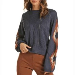 Rock & Roll Cowgirl Women's Aztec Sleeve Knit Sweater