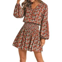 Rock & Roll Cowgirl Women's Floral Print Smocked Waist Mini Dress