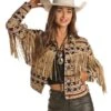 Rock & Roll Cowgirl Women's Fringe Aztec Cropped Jacket -Wrangler || Ariat || ROPER Sales Store rock roll cowgirl women s fringe aztec cropped jacket