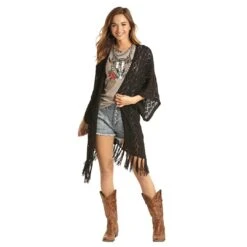 Rock & Roll Cowgirl Women's Fringe Crochet Cardigan -Wrangler || Ariat || ROPER Sales Store rock roll cowgirl women s fringe crochet cardigan