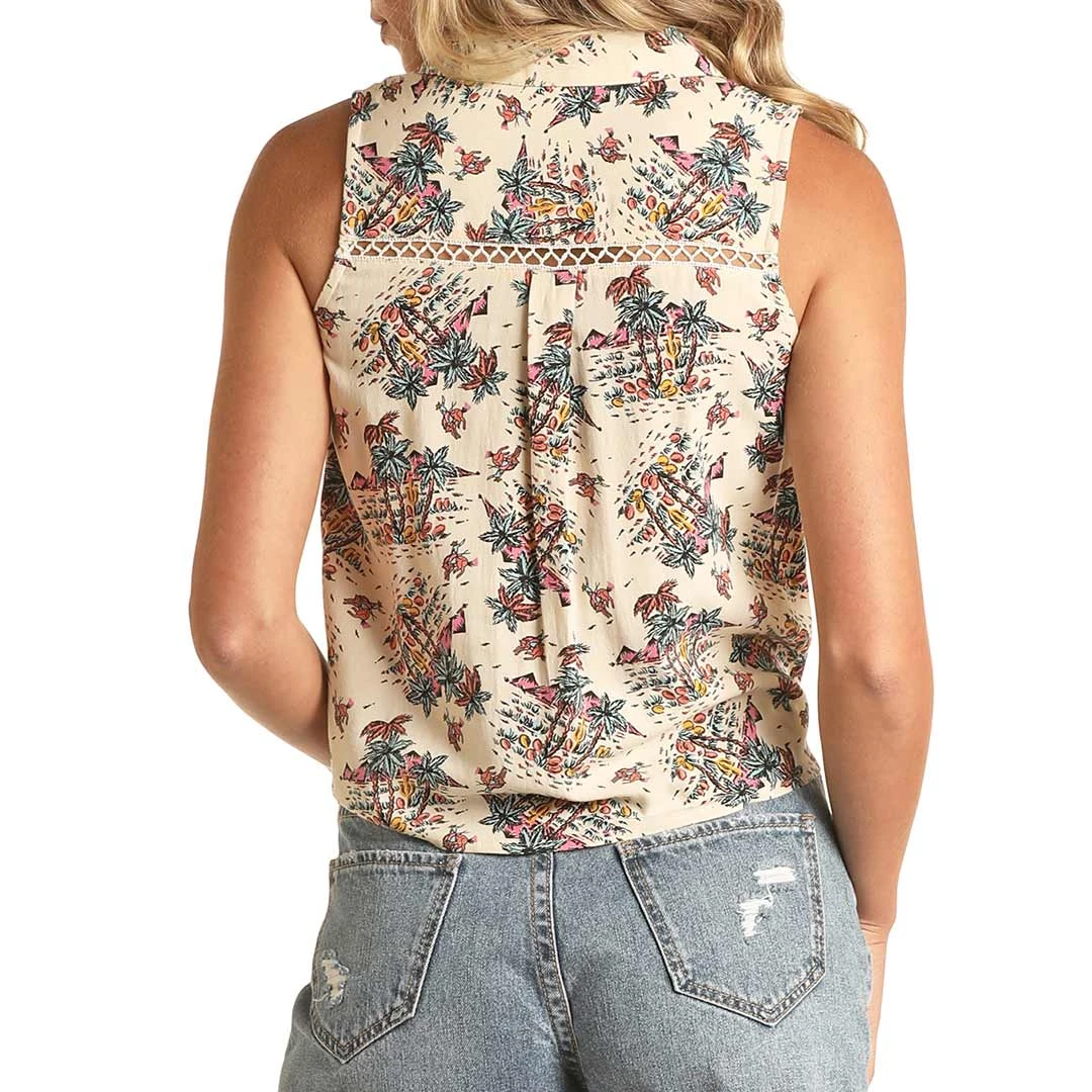 Rock & Roll Cowgirl Women's Palm Print Sleeveless Button-Down Shirt 4 Rock & Roll Cowgirl Women's Palm Print Sleeveless Button-Down Shirt - Image 2