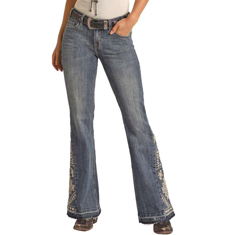 Rock & Roll Denim Women's Aztec Mid Rise Stretch Flare Leg Trouser Jeans 5 Rock & Roll Denim Women's Aztec Mid Rise Stretch Flare Leg Trouser Jeans - Image 3