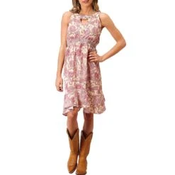 Roper Women's Paisley Print Keyhole Dress