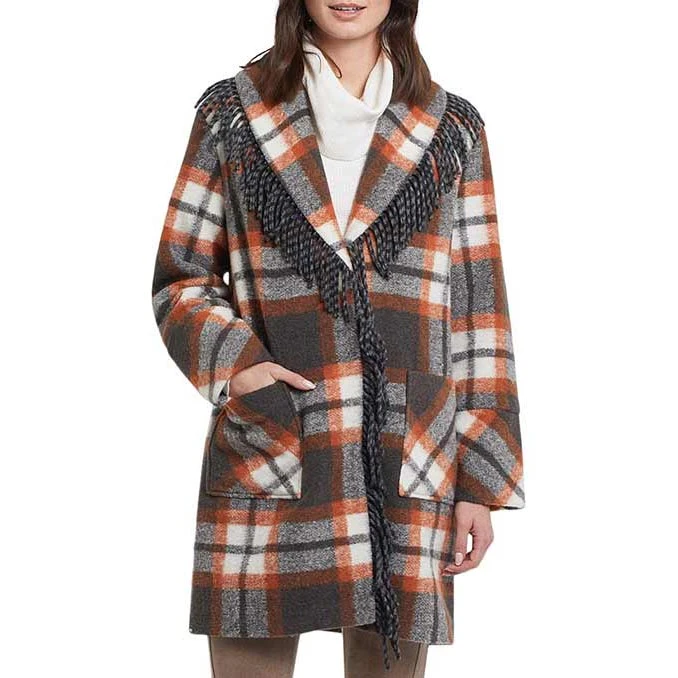 Tribal Women's Fringe Trim Plaid Coat 3 Tribal Women's Fringe Trim Plaid Coat
