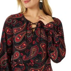 Wrangler Women's Retro Lace-up Paisley Print Dress 8 Wrangler Women's Retro Lace-up Paisley Print Dress -Wrangler || Ariat || ROPER Sales Store wrangler women s retro lace up paisley print dress